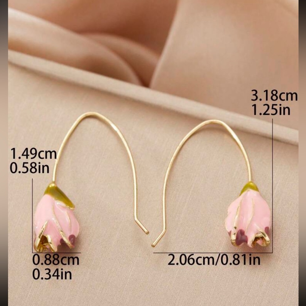 Cute enamel pink tulip earrings 🌸💕💐 lll - Picture 5 of 5